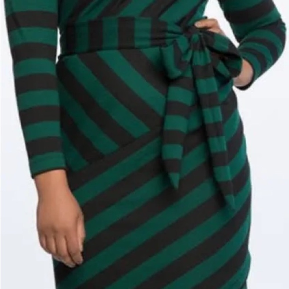 Eloquii Green and Black Striped Midi Dress